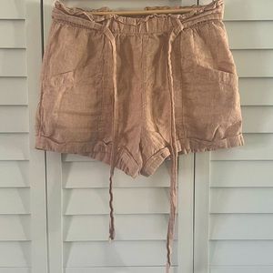 Paperbag Waisted Woman’s Linen Shorts Light Salmon Color
